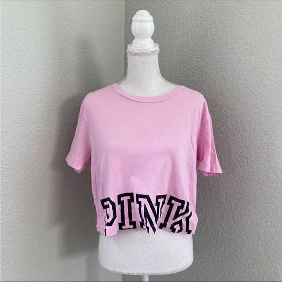Pink Victoria's Secret Pink Short Sleeve Ladder Back Tee Crop Top Size S - Picture 2 of 9